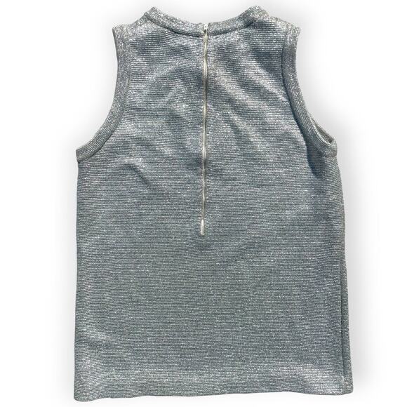 Vintage 60s 70s Goldworm Silver Metallic Knit Sleeveless Tank Top Size 8 - Picture 3 of 4